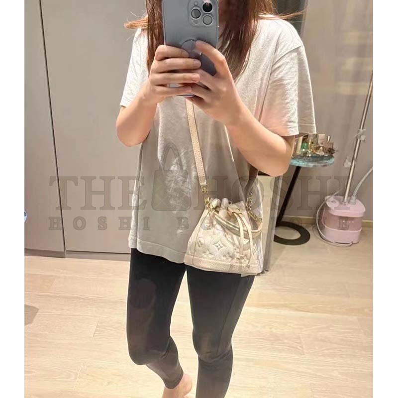 L0vis Vvtt0n LV Women Nano Noé Bucket Bag Beige Monogram Embossed S*pple Grained Cowhide Master Quality