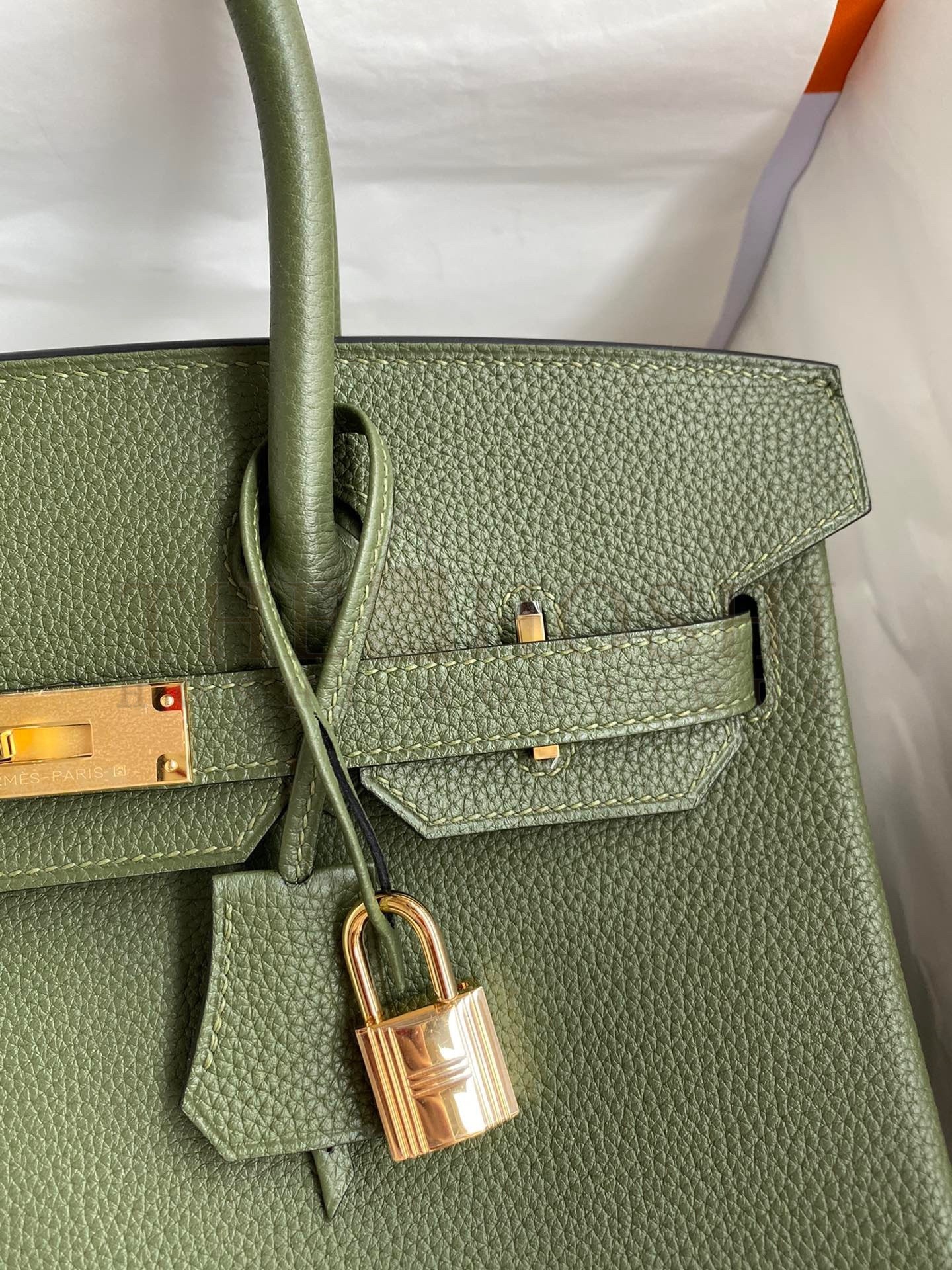 H**me5 Birkin 30 Retourne Handmade Bag In Green Clemence Leather Master Quality