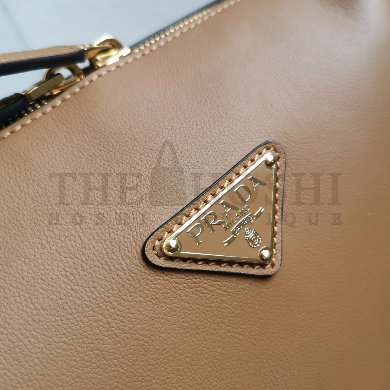 Pra*a Shoulder Bag in Brown Calfskin with Triangle Logo Master Quality