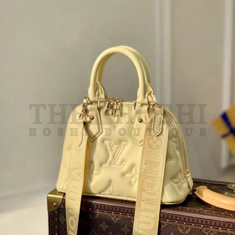 L0vis Vvtt0n LV Women Alma BB Handbag Banana Yellow Quilted Embroidered Calf Master Quality