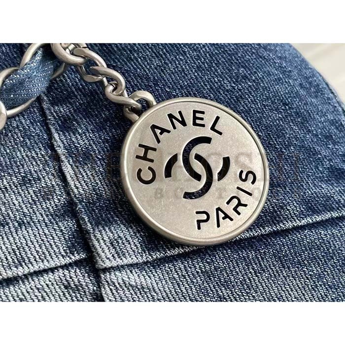 Ch**el Women CC 22 Handbag Washed Denim Silver-Tone Metal Light Blue Master Quality