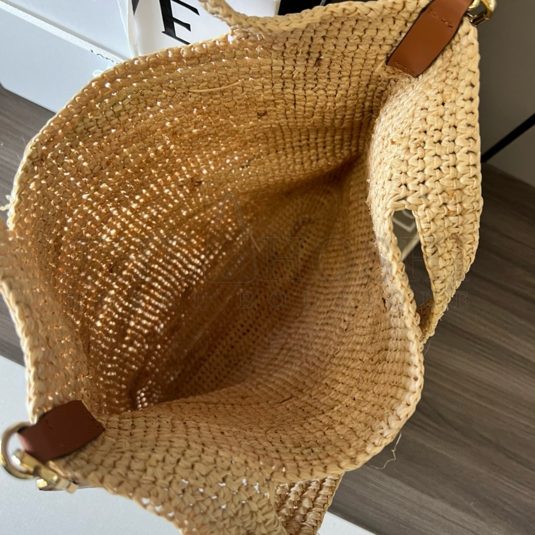 L0ew* Slit Tote Bag in Raffia and Calfskin Master Quality