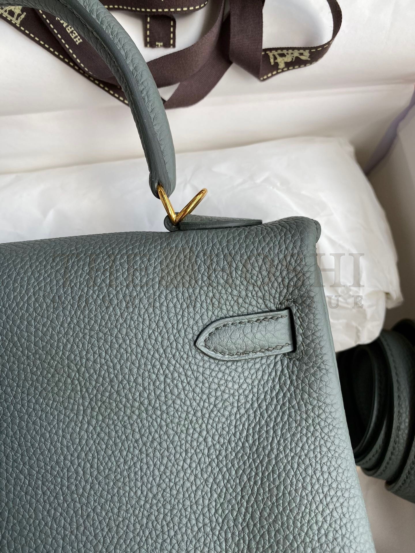 H**me5 Kelly Retourne 25 Handmade Bag In Vert Amande Clemence Leather Master Quality