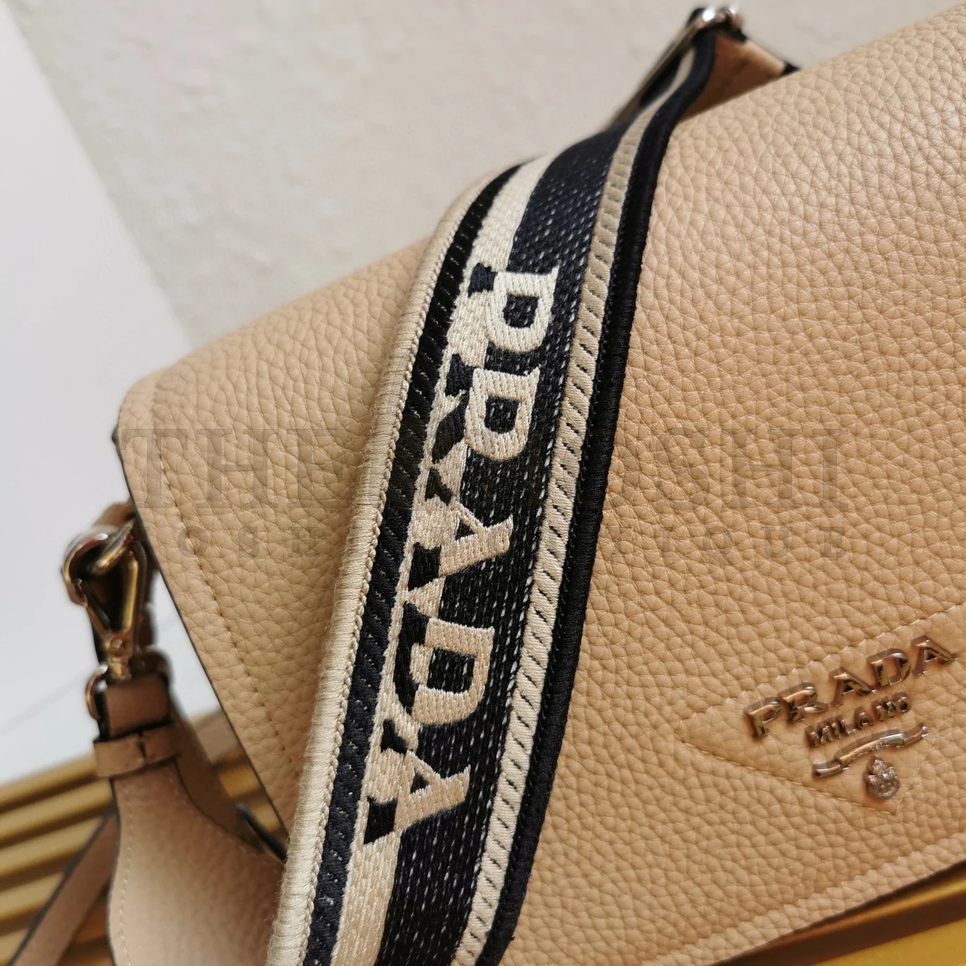 Pra*a Flap Shoulder Bag in Sand Grained Leather Master Quality