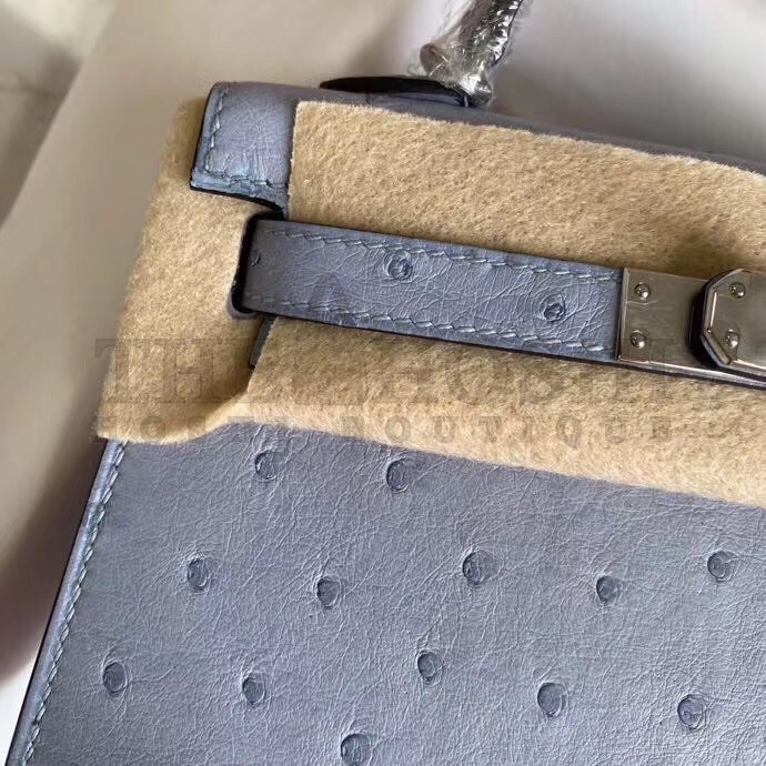 H**me5 Blue Lin Ostrich Kelly Mini II Handmade Bag Master Quality