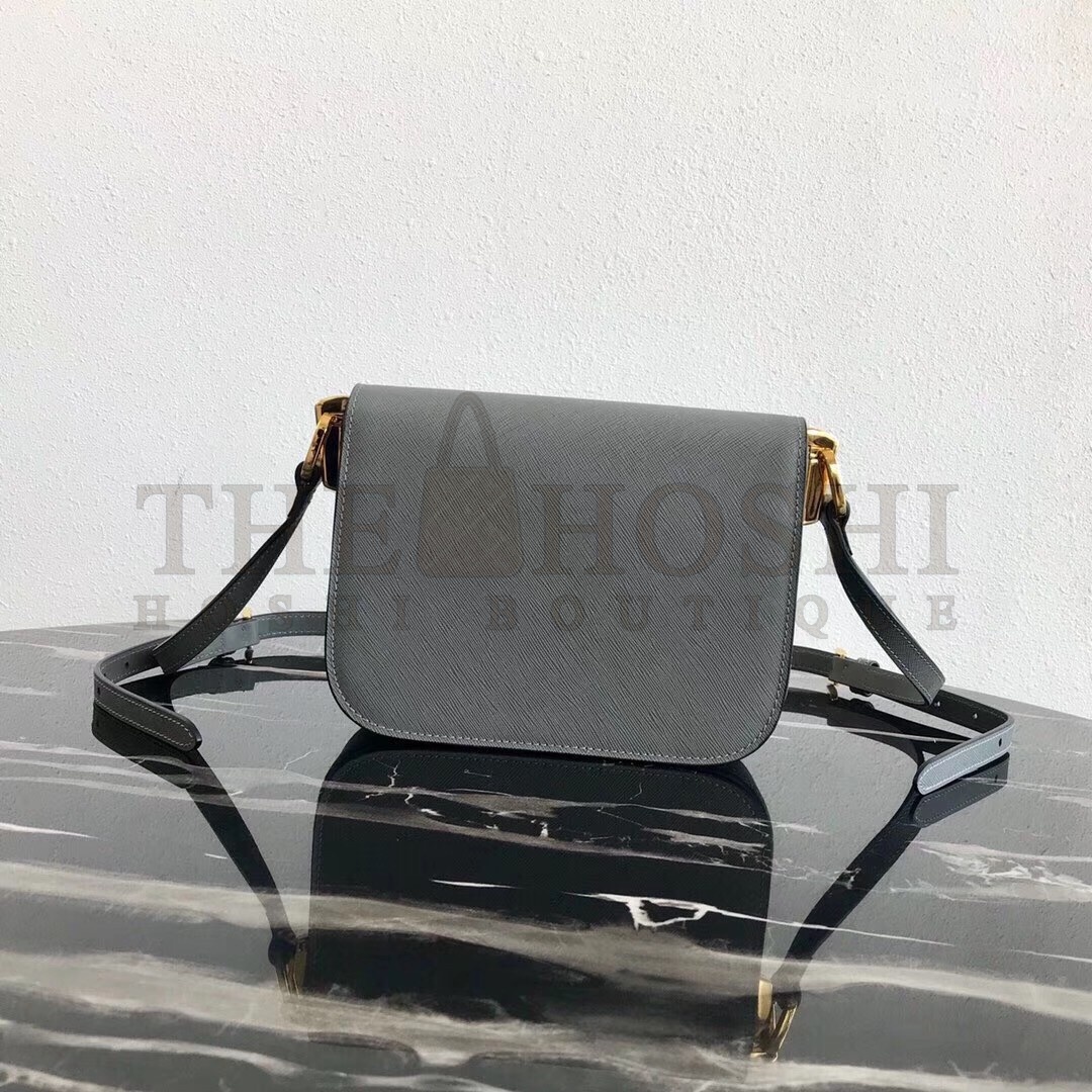 Pra*a Embleme Shoulder Bag In Grey Saffiano Leather Master Quality