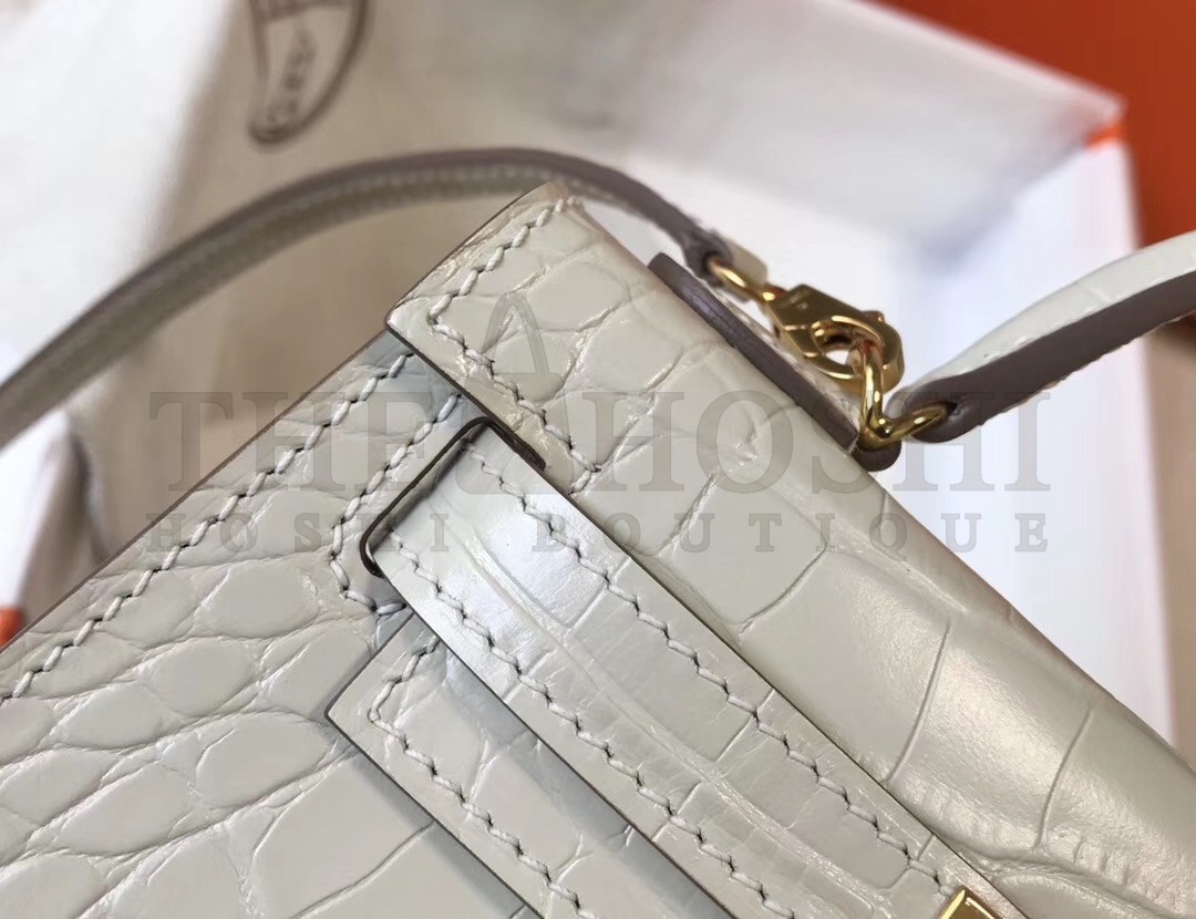 H**me5 Kelly Mini II Bag In Beton Crocodile Embossed Leather Master Quality