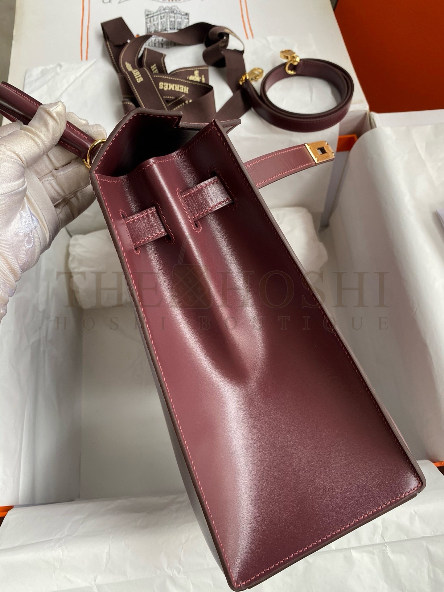 H**me5 Kelly Sellier 35 Handmade Bag In Bordeaux Box Calfskin Master Quality