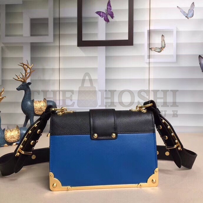 Pra*a Cahier Shoulder Bag In Blue Hydra /Black Leather Master Quality