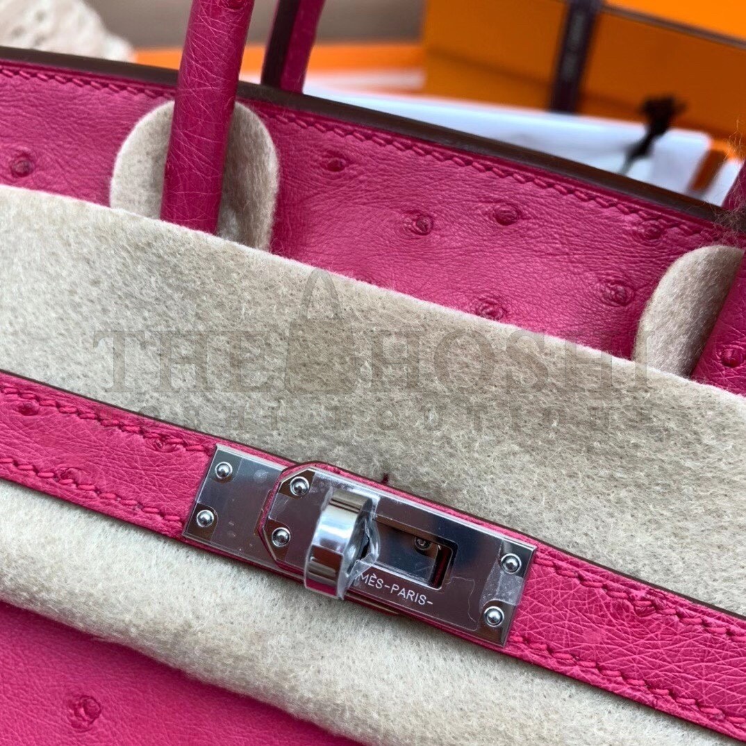 H**me5 Rose Red Birkin 25cm Ostrich Handmade Bag Master Quality