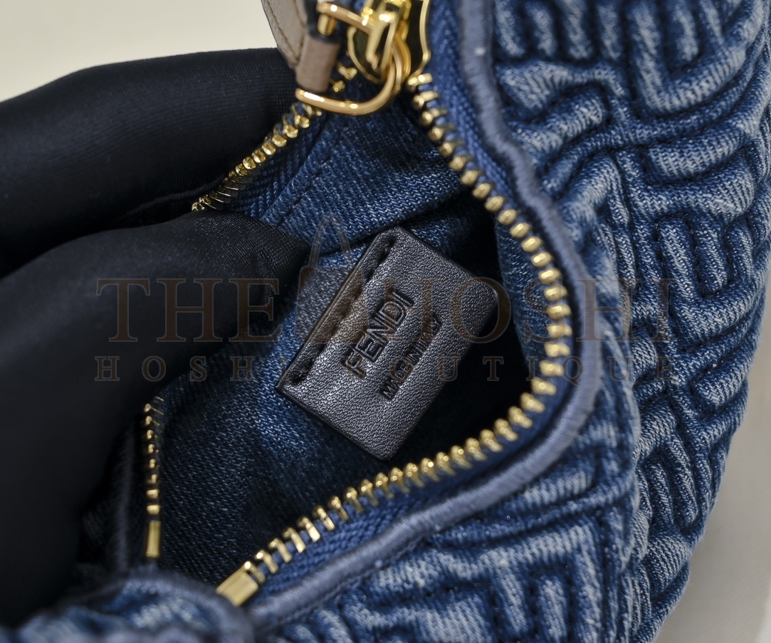 F**di FF Moon Shape Shoulder Bag Blue Denim 16.5x14x5cm Master Quality