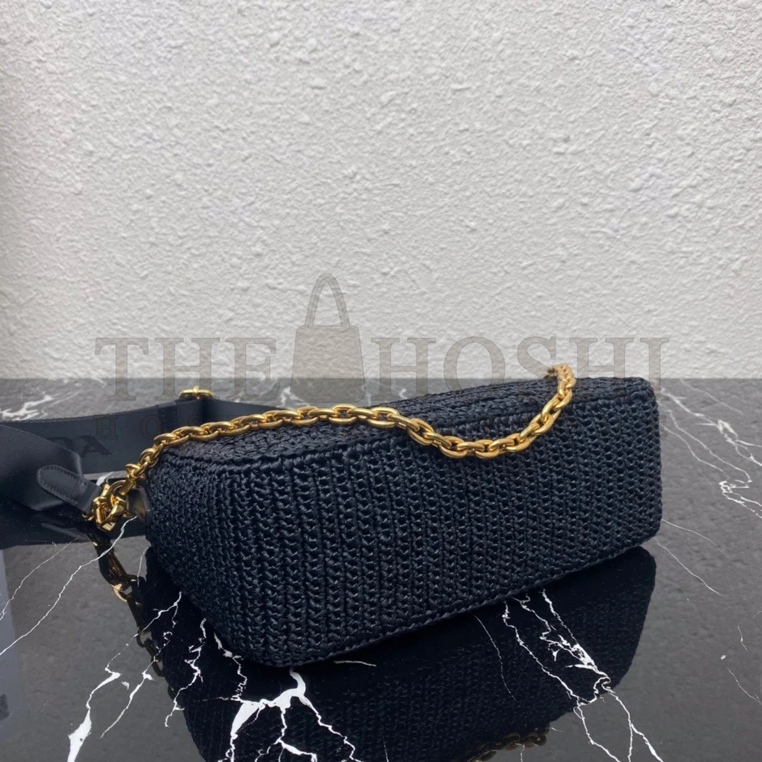 Pra*a Re-Edition 2005 Shoulder Bag In Black Raffia Master Quality