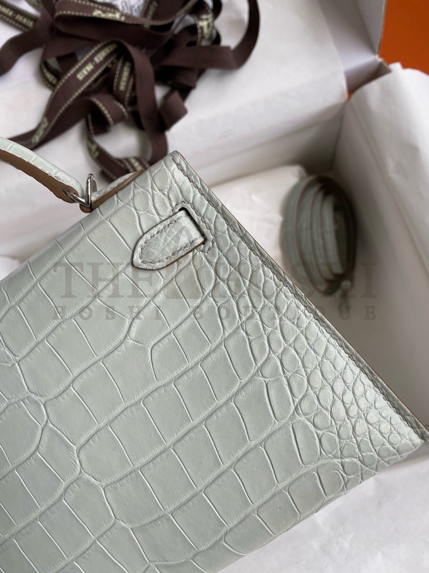 H**me5 Kelly Mini II Sellier Handmade Bag In Gris Neve Matte Alligator Leather Master Quality