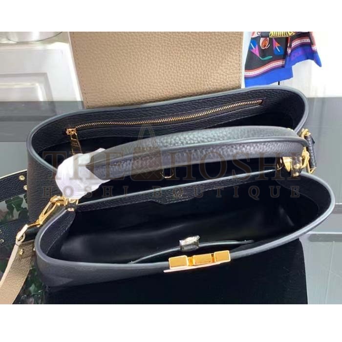 L0vis Vvtt0n LV Women Capucines MM Handbag Black Fusain Cognac Taurillon Cowhide Leather Master Quality