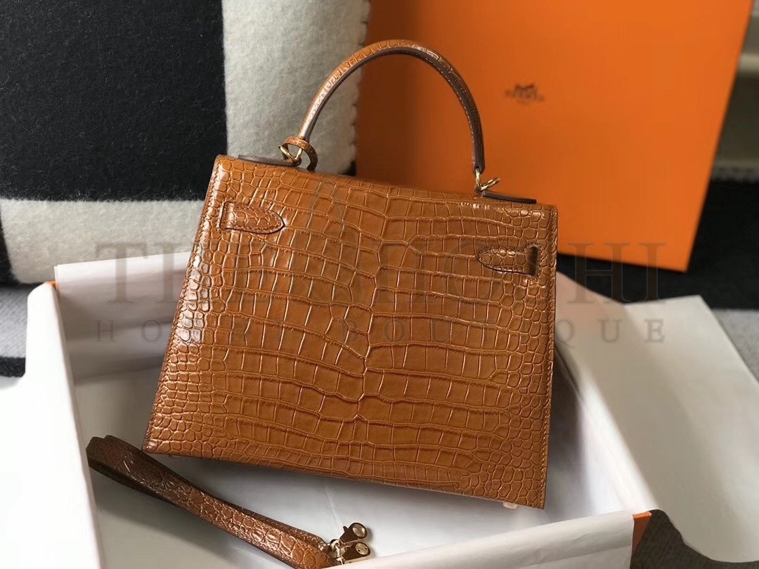 H**me5 Kelly 28cm Bag In Brown Embossed Crocodile GHW Master Quality