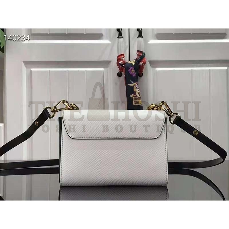 L0vis Vvtt0n LV Women Twist MM Handbag White Epi Smooth Grained Leather Master Quality