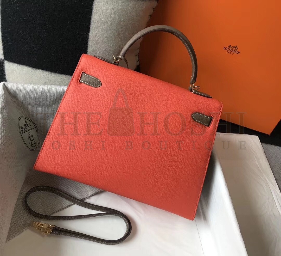 H**me5 Bi-color Kelly 32cm Epsom Bag Piment/Taupe GHW Master Quality