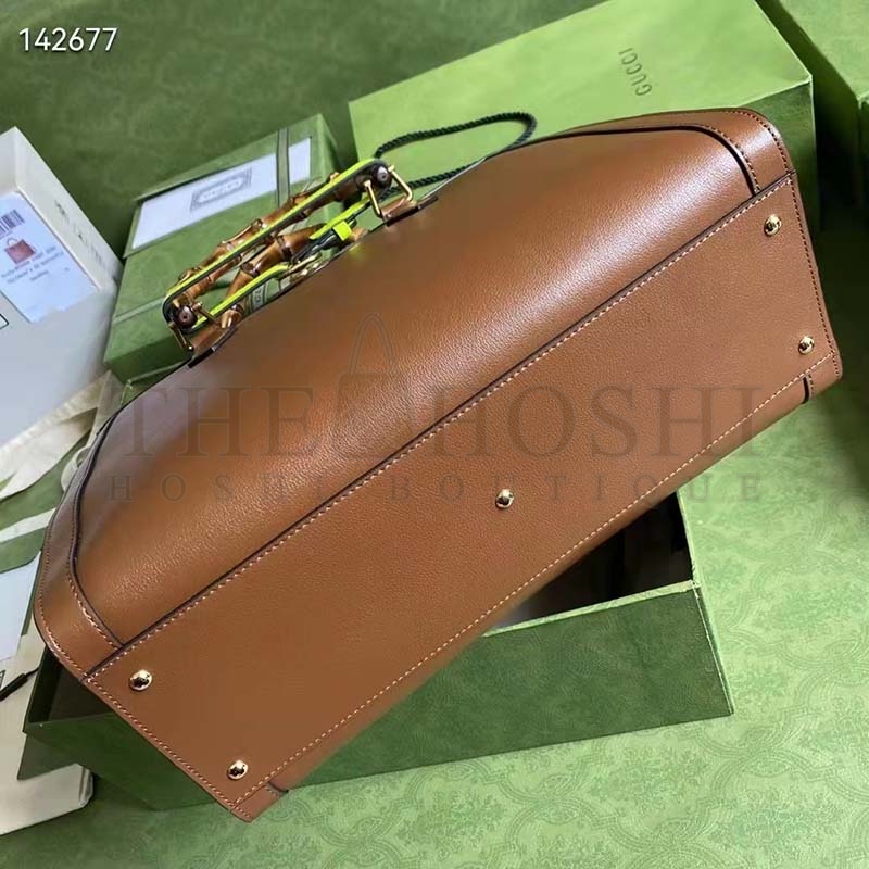 Gvc*1 Women Gvc*1 Diana Medium Tote Bag Double G Brown Leather Bamboo Handles Master Quality