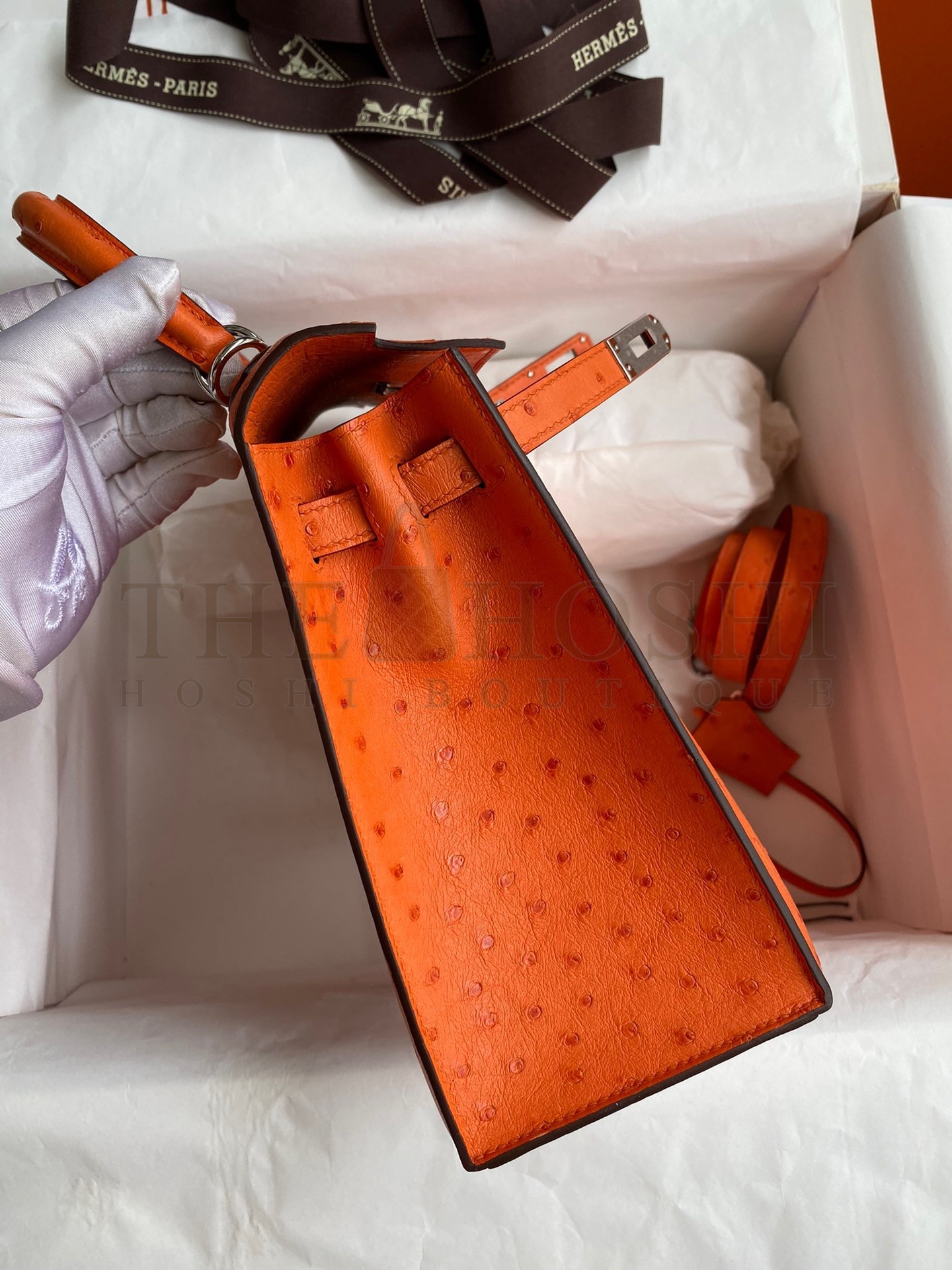 H**me5 Kelly Sellier 25 Handmade Bag In Orange Ostrich Leather Master Quality