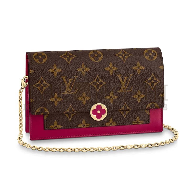 L0vis Vvtt0n LV Women Flore Chain Wallet in Monogram Coated Canvas and Calf Leather Master Quality