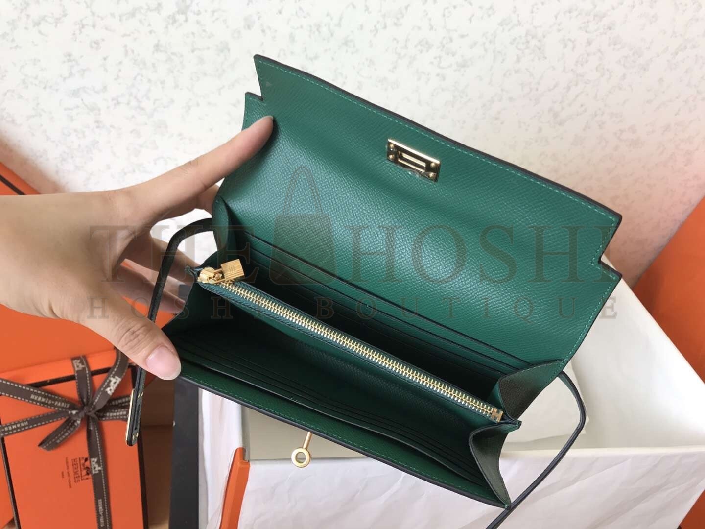 H**me5 Kelly Classic Long Wallet In Malachite Epsom Leather Master Quality