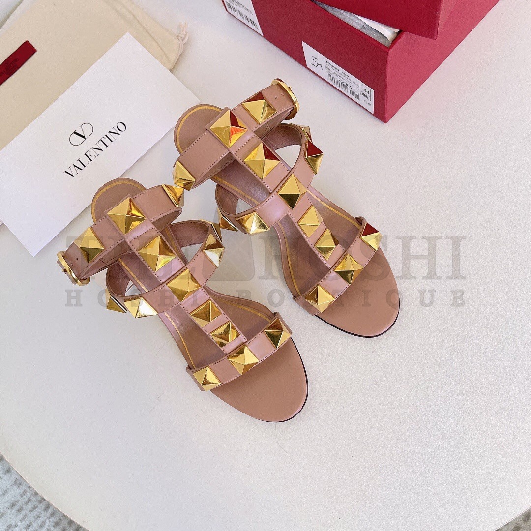 Va1e*ntin0 Roman Stud Sandals 100mm In Rose Cannelle Calfskin Master Quality