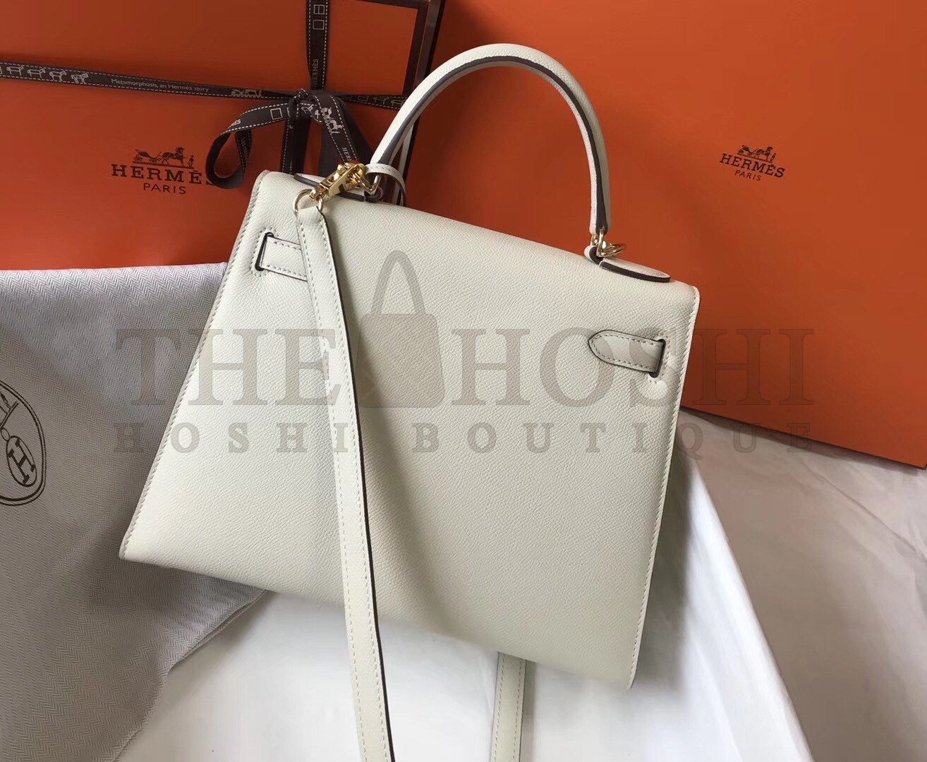 H**me5 Kelly 28cm Sellier Bag In White Epsom Leather Master Quality