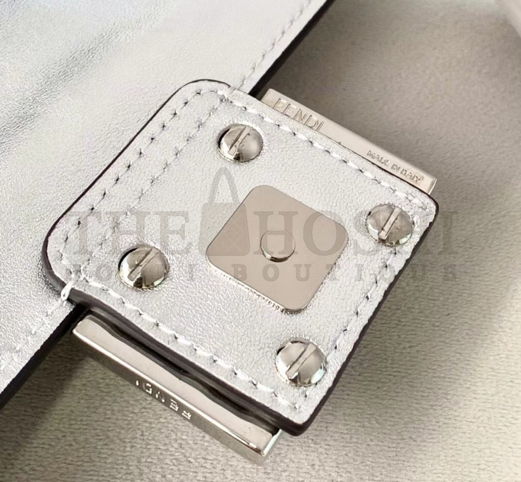 F**di Small Baguette Bag In Silver FF Metallic Leather Master Quality