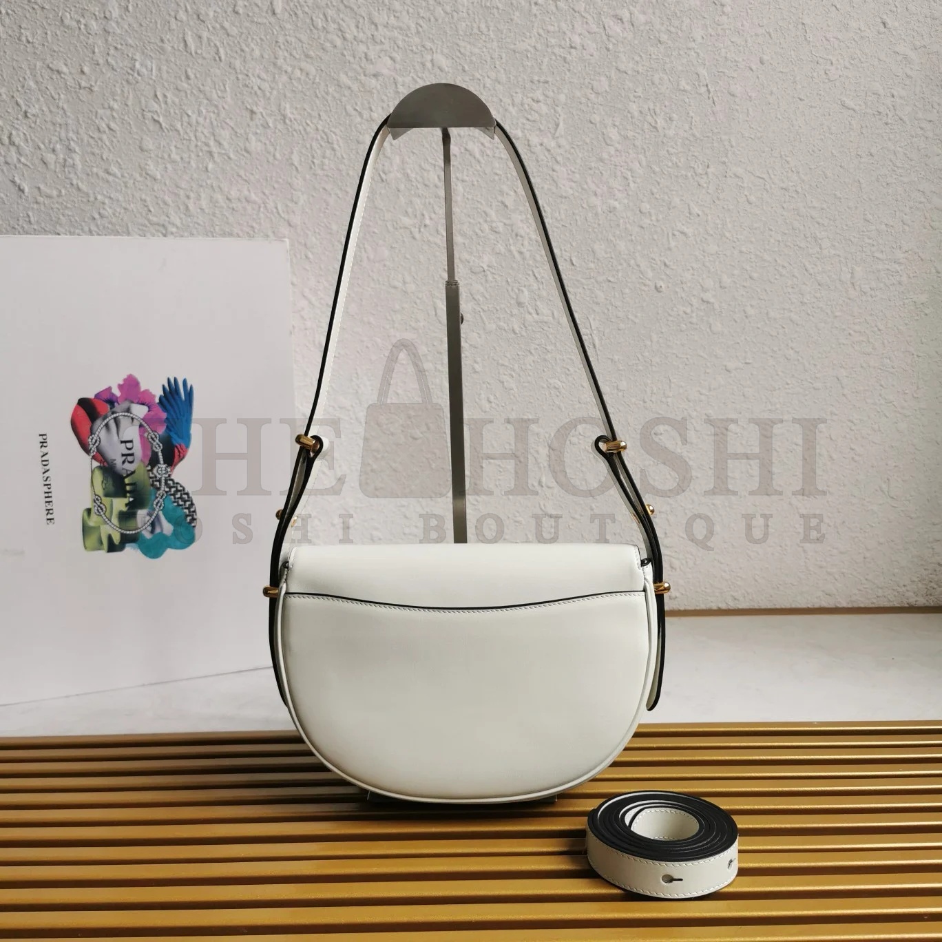 Pra*a Arque Shoulder Bag with Flap in White Leather Master Quality