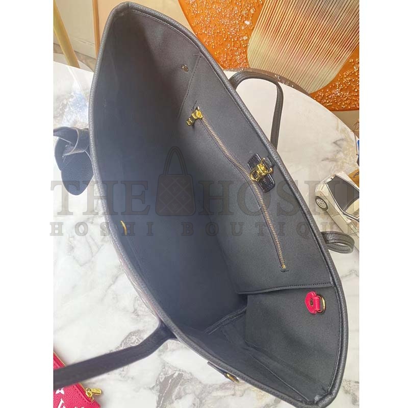 L0vis Vvtt0n Women LV Neverfull MM Carryall Tote Bag Black Printed Embossed Grained Cowhide Master Quality