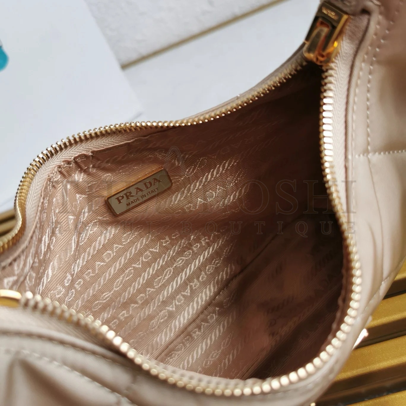 Pra*a Re-Edition 1995 Chaine Mini Bag in Beige Re-Nylon Master Quality