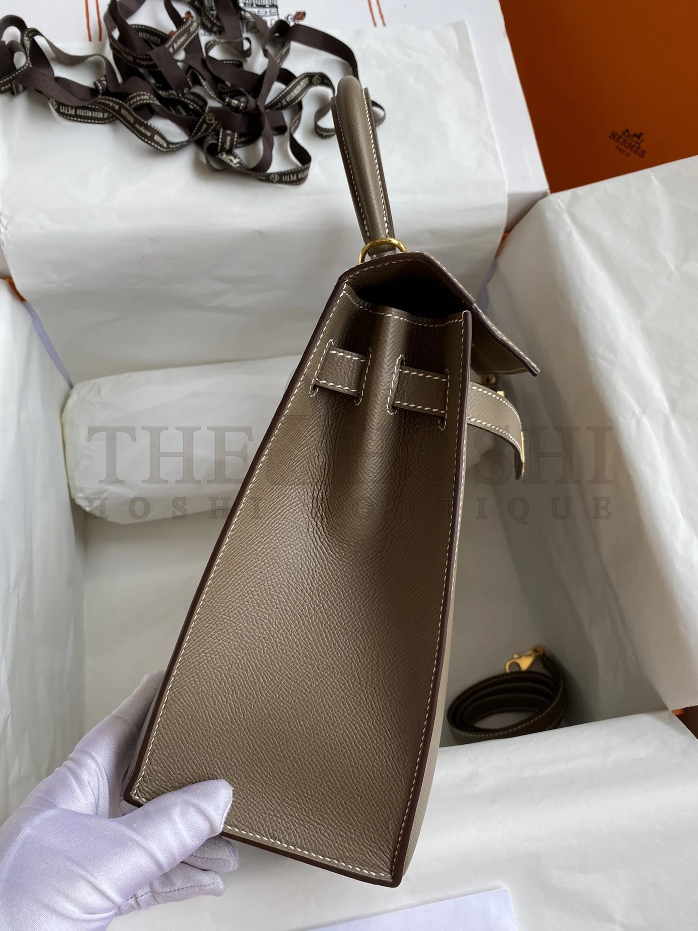 H**me5 Kelly Sellier 32 Handmade Bag In Taupe Epsom Calfskin Master Quality