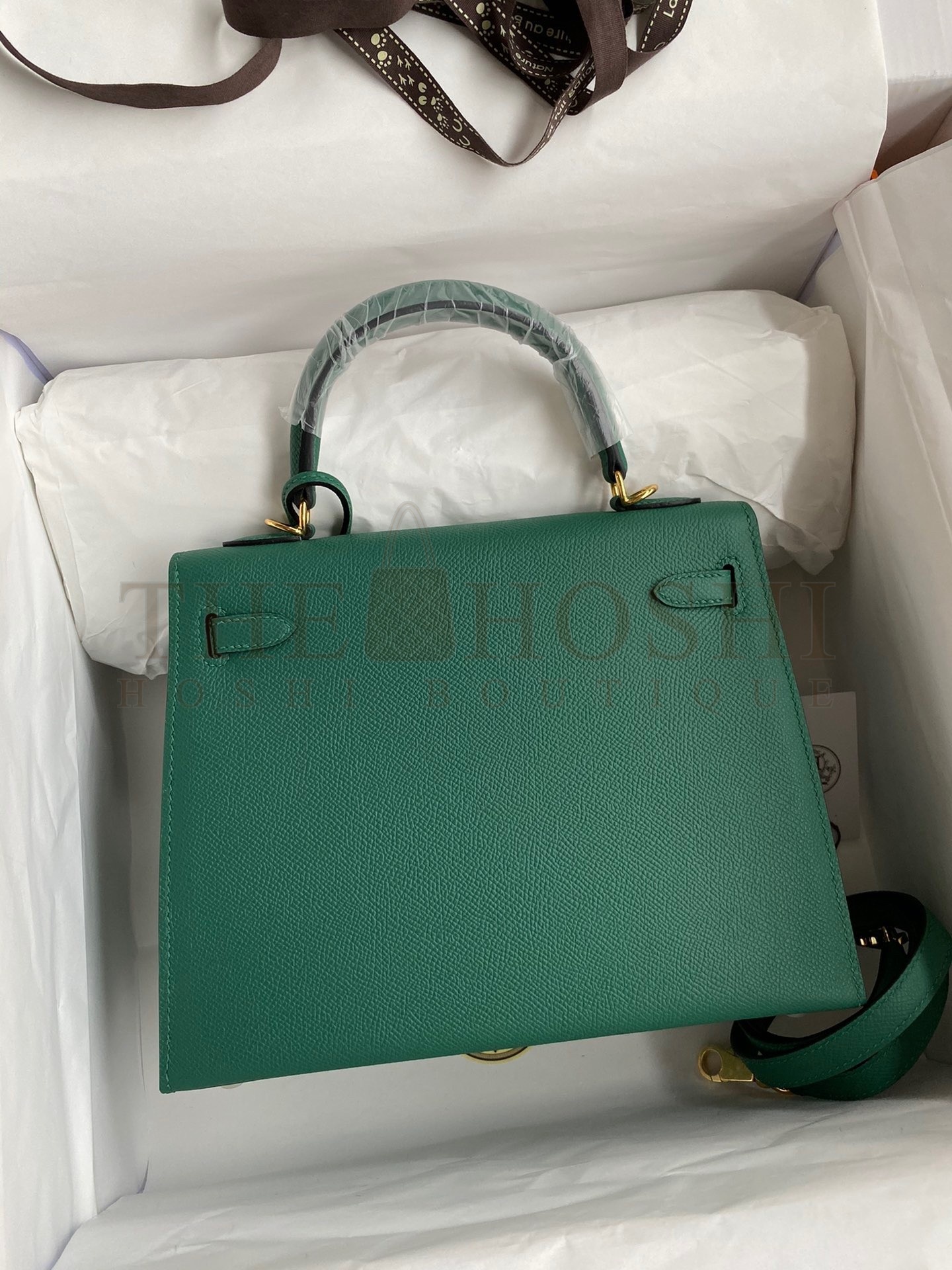 H**me5 Kelly Sellier 25 Handmade Bag In Malachite Epsom Calfskin Master Quality