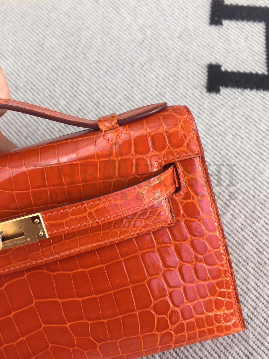 H**me5 Orange Kelly Pochette Shiny Niloticus Crocodile Bag Master Quality