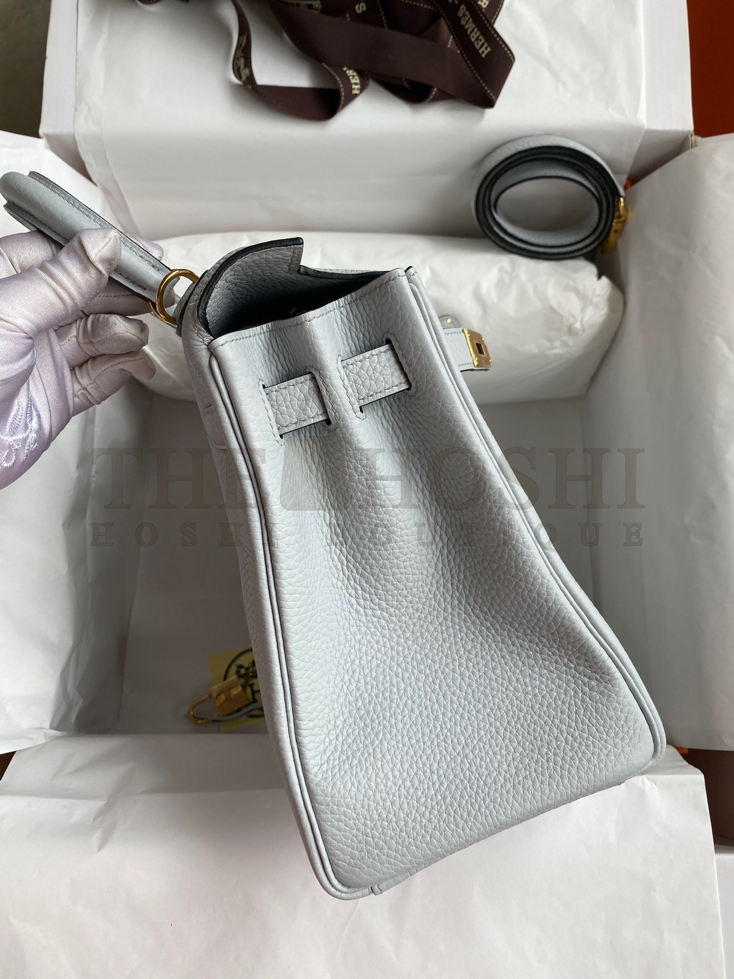 H**me5 Kelly Retourne 28 Handmade Bag In Blue Glacier Clemence Leather Master Quality