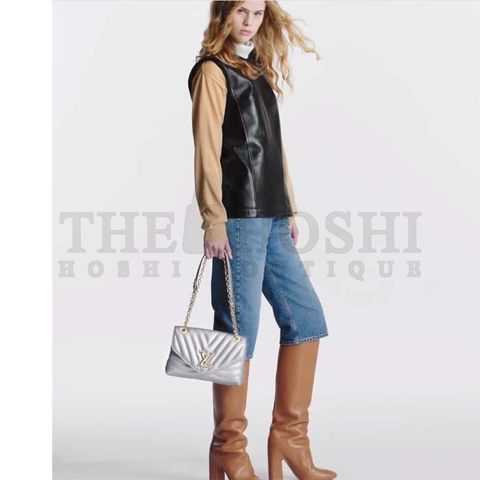 L0vis Vvtt0n LV Women New Wave Chain Bag MM Metallic Gray Quilted Cowhide Leather Master Quality