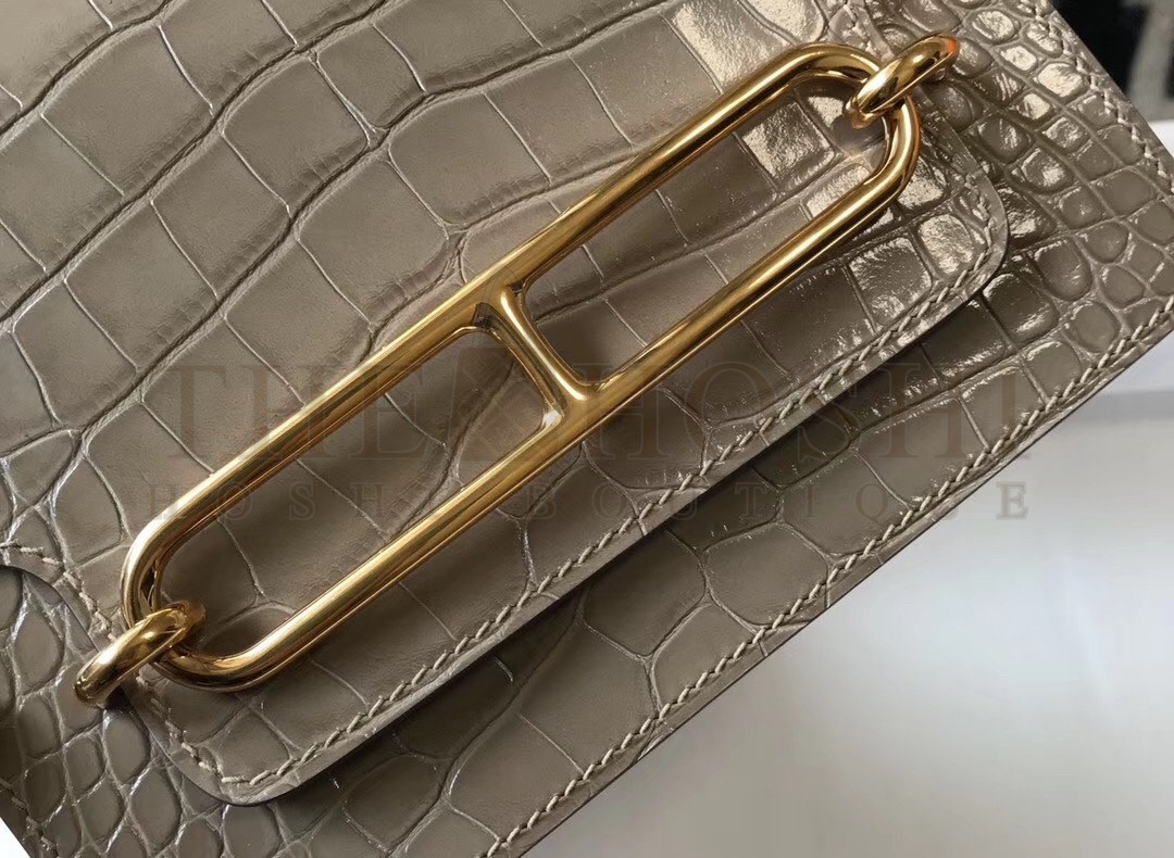 H**me5 Roulis Mini Bag In Taupe Embossed Crocodile Calfskin Master Quality