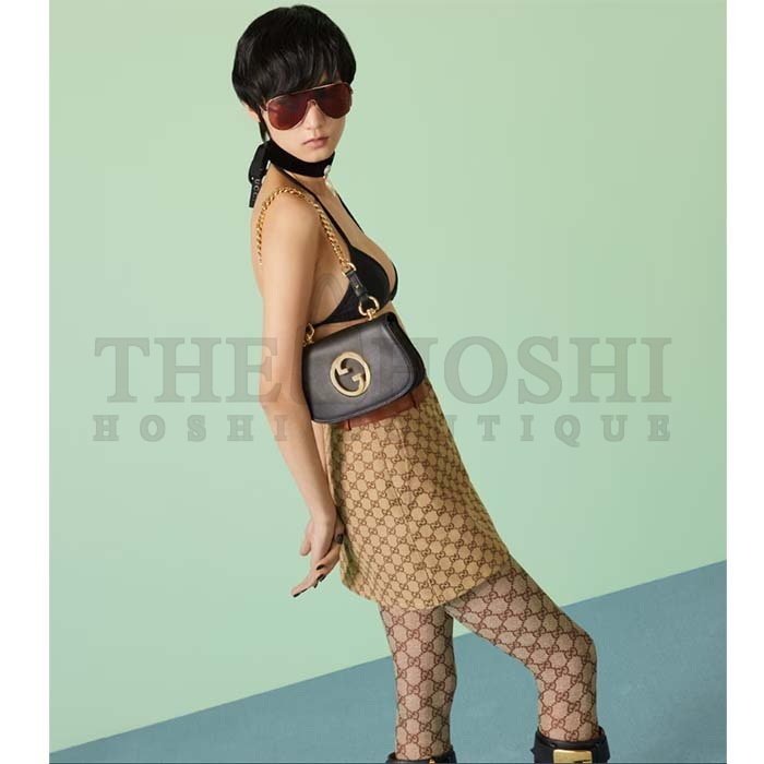 Gvc*1 Women GG Blondie Mini Shoulder Bag Black Leather Round Interlocking G Chain Master Quality