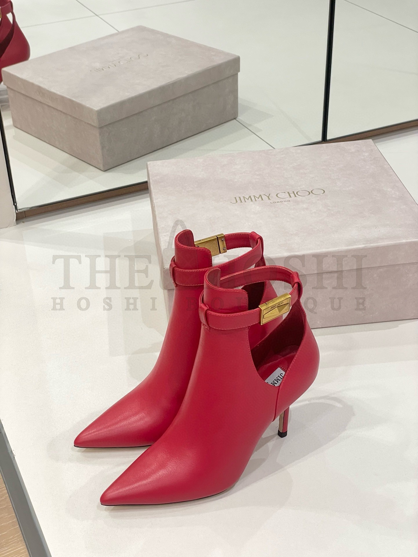 J1m*y Ch00 Nell Ankle Boots 85mm in Red Leather Master Quality