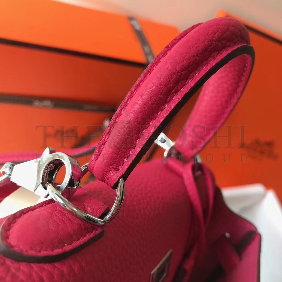 H**me5 Mini Kelly 20cm Bag In Rose Red Clemence Leather Master Quality