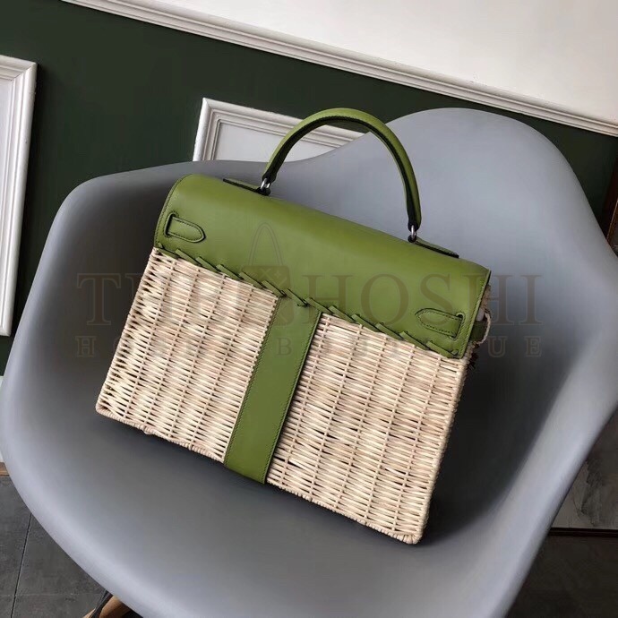 H**me5 Green Picnic Kelly 35cm Wicker Bag Master Quality