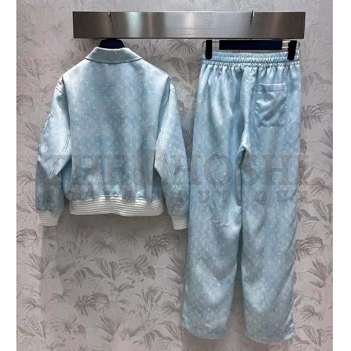 L0vis Vvtt0n Men LV Monogram Cloud Baggy Pajama Pants Silk Sky Blue 1AC2HG Master Quality
