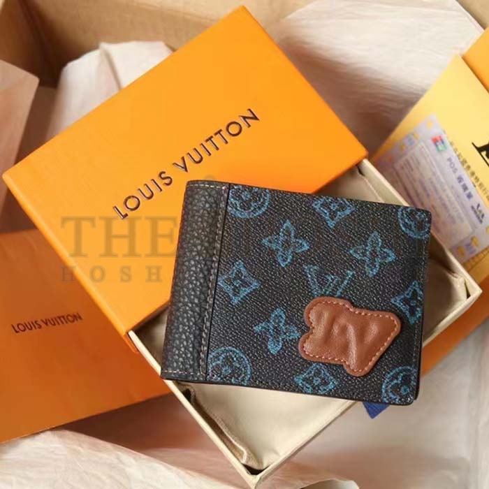 L0vis Vvtt0n LV Unisex Slender Wallet Blue Monogram Coated Canvas Bill Compartment Master Quality