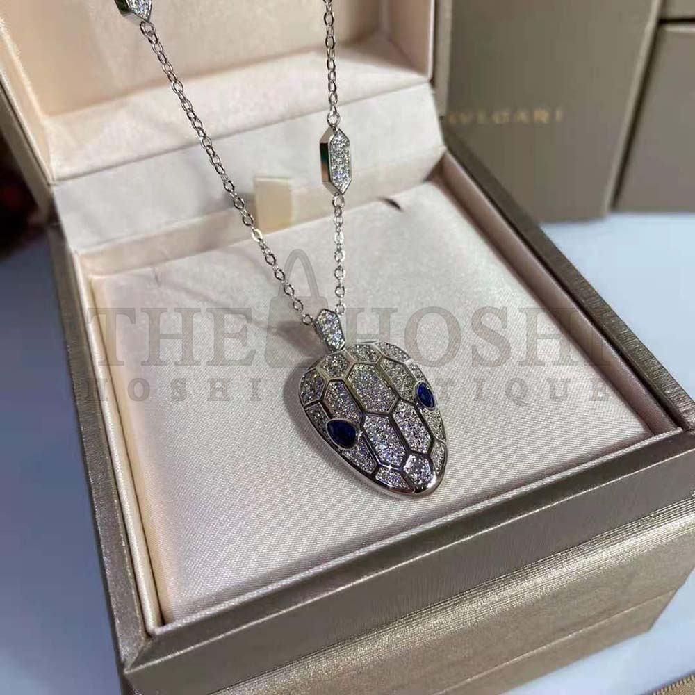 Bv1g*ai Women Serpenti Necklace in 18 KT White Gold Master Quality