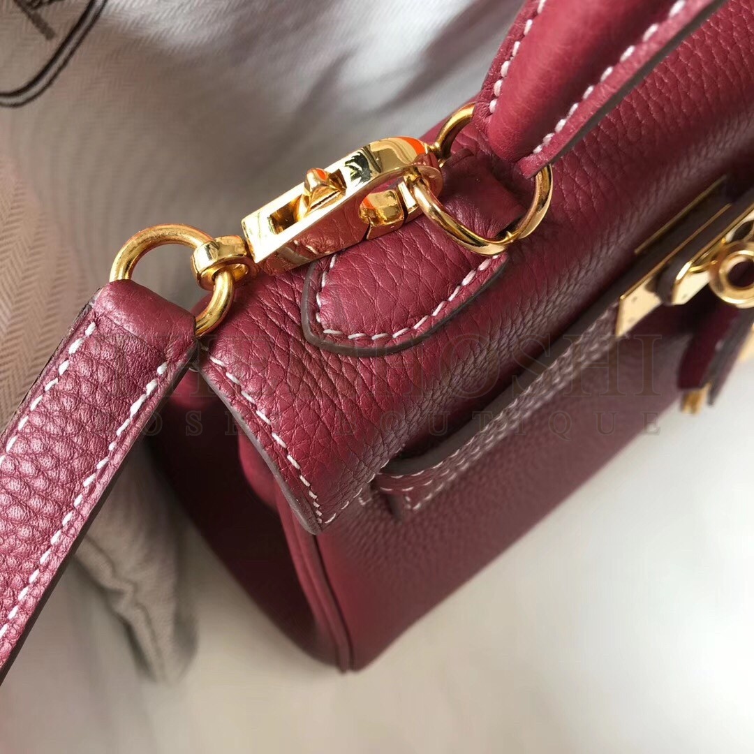 H**me5 Mini Kelly 20cm Bag In Bordeaux Clemence Leather Master Quality
