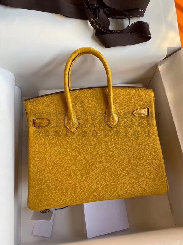 H**me5 Yellow Touch Birkin 30cm Bag Shiny Niloticus Crocodile Skin Master Quality