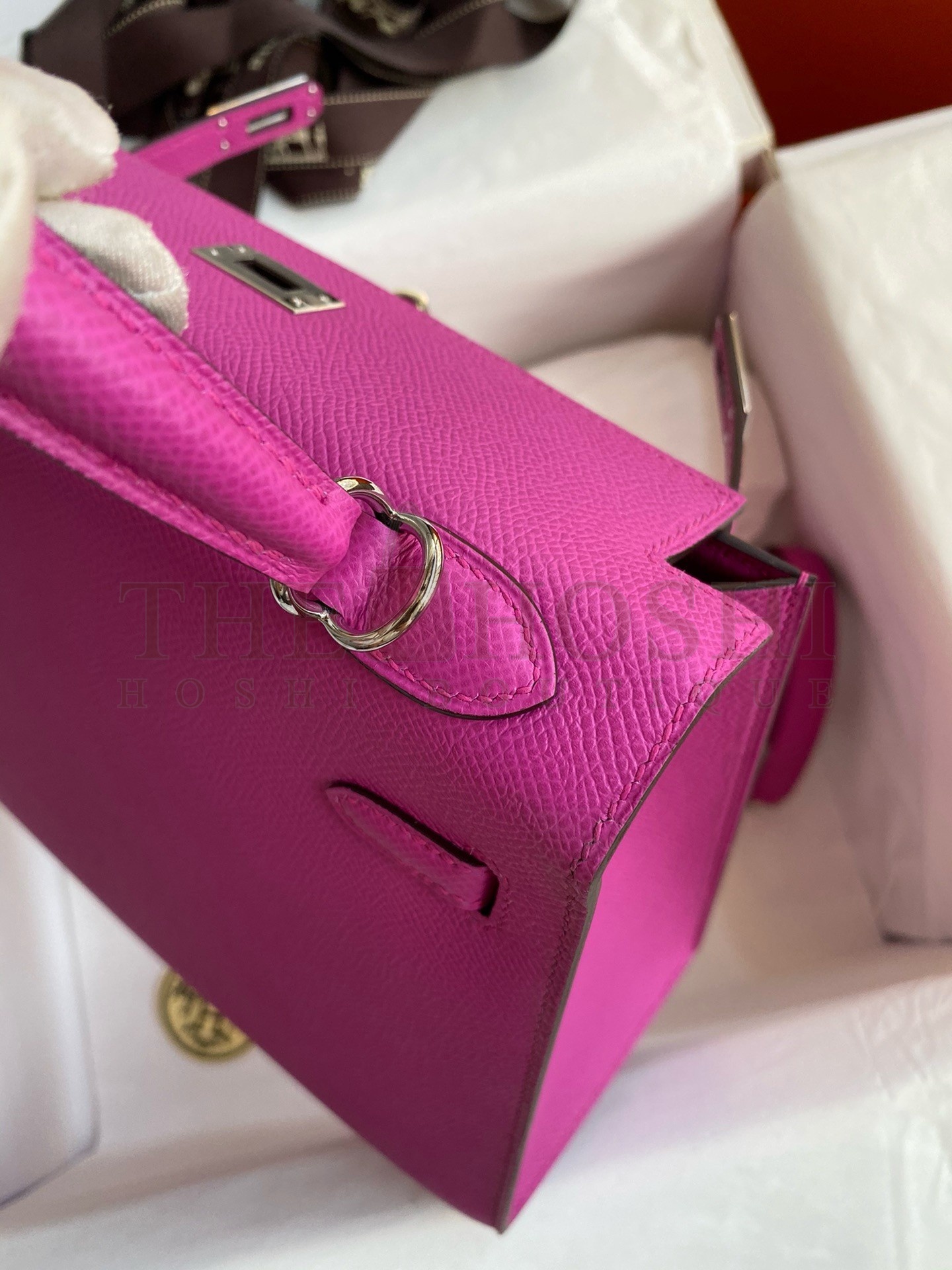 H**me5 Kelly Sellier 25 Handmade Bag In Magnolia Epsom Calfskin Master Quality