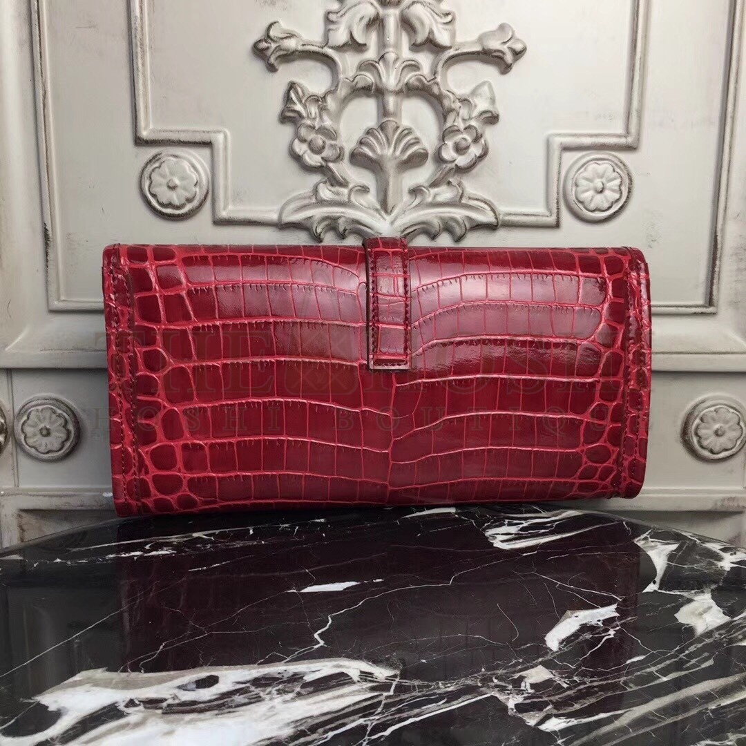 H**me5 Jige Elan 29 Clutch In Dark Red Crocodile Leather Master Quality