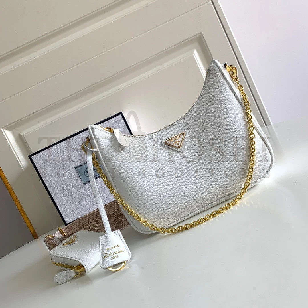 Pra*a Re-Edition 2005 Shoulder Bag In White Saffiano Leather Master Quality