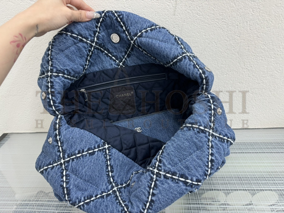 Ch**el Women CC 22  Handbag Stitched Denim Silver Metal Blue 20cm and 36cm Master Quality